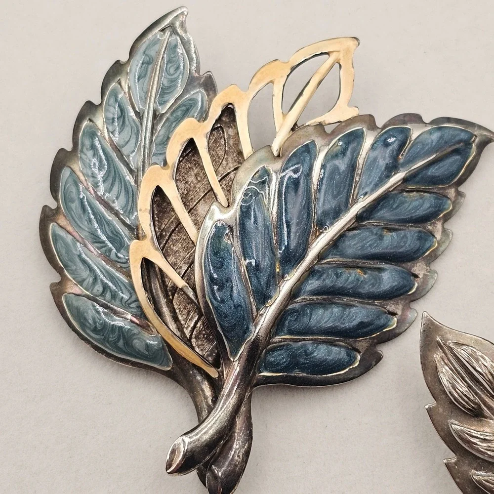 Vintage Leaf Brooch Pin Lot Statement Enamel Faux Pearl‎ Gold Silver Tone Nature